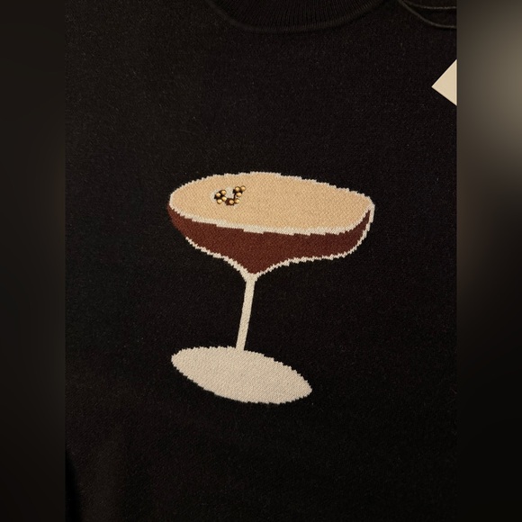 NWT Boutique Black Heavyweight Sweater with Espresso Martini Cocktail Design - Picture 5 of 5